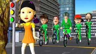 Scary Teacher 3D vs Squid Game Who is Faster? Bike Racing and Traffic Lights in Squid Game Season 2