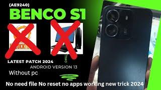 Benco S1 (Ae2940) Google Account Bypass 2024 | Latest Security Android Version 13 Without Pc Bypass