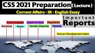 Important Reports & Indexes for Current Affairs , IR and English Essay - CSS 2021 Preparation