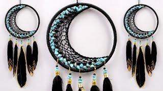 How to make CRESCENT MOON wall hanging Dream Catcher || Room Decor Ideas | DIY Macrame Wall Hanging