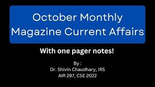 October Monthly Magazine Current Affairs for UPSC CSE!