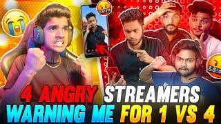 4 ANGRY STREAMERS| WARNING ME ON VIDEO CALL | 1 VS 4| FREE FIRE IN TELUGU #dfg #freefire