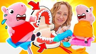 Spielzeug Video für Kinder mit Peppa Wutz und Nicole. Peppa beim Zahnarzt