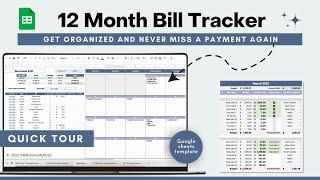 How to Track Bill Payments - 12 Month Bill Calendar and Bill Tracker - Google Sheets Spreadsheet