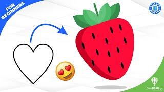 Strawberry flat design with corel draw || Flat Design Fruit