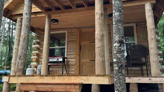 Building a log cabin , screen door done for the door of the second floor,wilderness,woodwork