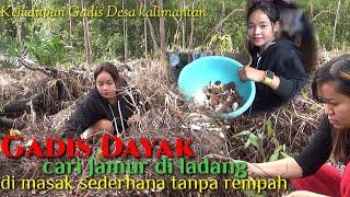 Gadis Dayak mencari jamur di musim hujan dan masak ala gadis desa