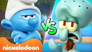 Squidward vs. Grouchy Smurf: Who’s Grumpier?  | Nicktoons