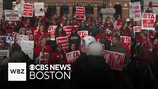 North Shore striking teachers hold rally at Massachusetts State House