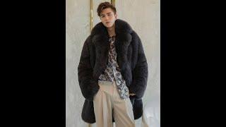 Imbettuy - Men Casual Genuine Natural Blue Fox Fur Coat with Turn-down Collar