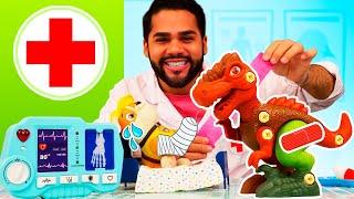 Doutor de Brinquedo: Próteses para um Dinossauro e Patrulha Canina. Vídeo Infantil.