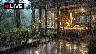 HEAVY RAIN ON THE ROOF of cabin in the forest | Non-stop rain sounds 24/7