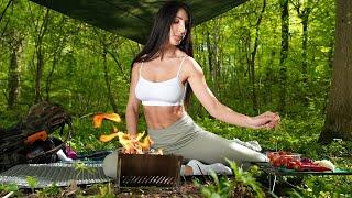 I love solo camping ️ I cook vegetables on an open fire  in nature #asmr #camping #solocamping