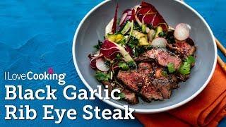 Black Garlic Steak with Courgette, Radish & Cabbage Salad from Kwanghi Chan