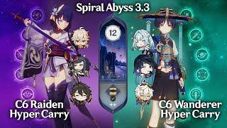 C6 Raiden & C6 Wanderer Hypercarry | 3.3 Spiral Abyss Floor 12 | Genshin Impact