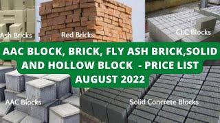 AAC BLOCK, BRICK, SOLID AND HOLLOW BLOCK  - PRICE LIST AUGUST 2022