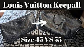 Louis Vuitton Keepall SIZE COMPARISON (Monogram Eclipse 45 vs 55 Duffle Virgil Abloh LV Bandouliere)