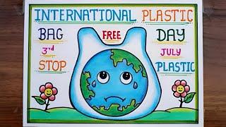 International Plastic Bag Free Day Poster Drawing / Stop Plastic Bag Drawing / Say no to plastic