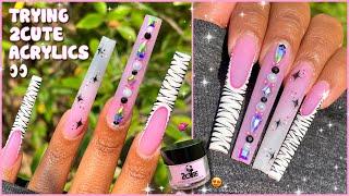 EXTRA LONG PINK ZEBRA FRENCH NAILS | 2CUTE ACRYLICS REVIEW | BEGINNER ACRYLIC APPLICATION