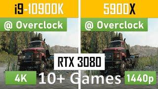 Intel 10900K vs 5900X with 3080 in 1440p, 4k | 10 games Tested