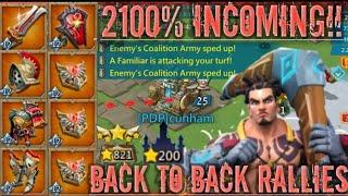 lords mobile: MYTHIC RALLY TRAP VS 2100% BACK TO BACK RALLIES!! RALLY PARTY BAITING K1!!! 