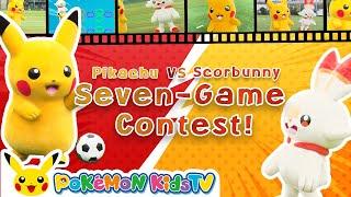 Pikachu vs Scorbunny Seven-Game Contest | Pokémon Fun Video | Pokémon Kids TV​