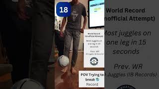 Most Juggles in 15 Seconds ⏰ (on 1 leg) ~ Unofficial Record Attempt #soccer #worldrecord #juggling