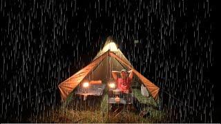 SOLO CAMPING HEAVY RAIN - RELAXING CAMPING IN RAIN - ASMR