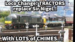 LOCO CHANGE! Pair of TRACTORS replace A4 Sir Nigel Gresley with LOTS of CHIMES 18/09/24