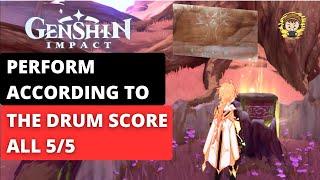 Perform According to the Drum Score All 5/5 Easy Guide | Drum Score Puzzle - Genshin Impact