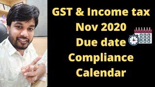 GST due dates Nov 2020 | Income tax due dates Nov 2020 | Nov 2020 due date compliance calendar |