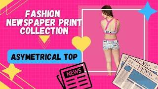 Fashion Newspaper Print High Quality Cool  Asymmetrical Bra Top