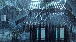 Pure Heavy Rain on Tin Roof of Garden House | Strong Rainstorm & Heavy Thunder on Thunderstorm Night