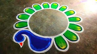 Diwali beautiful peacock rangoli|Diwali 2024 simple rangoli|diwali muggulu |Super Amazingrangoli