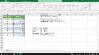 Calculating Maximum, Minimum, and Average values in Excel - 2 Min