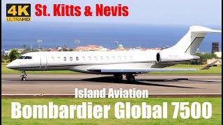 Beautiful Bombardier Global 7500 (OE-LDP) Departing St. Kitts In The Eastern Caribbean