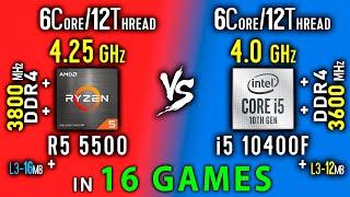 Ryzen 5 5500 vs i5 10400F Test in 16 Games or i5 10400 vs R5 5500