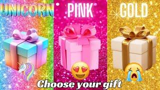Choose your gift ||3 gift box challenge||2 good & 1 bad||Unicorn, Pink & Gold #giftboxchallenge