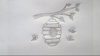 honey bee with beehive drawing// beehive drawing