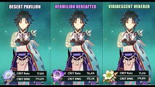 Xiao - Desert Pavilion vs Vermilion vs Viridescent - Artifact Comparison