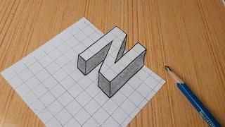 Easy 3d Drawing Letter N / How To Draw Capital Alphabet For Beginners #shorts