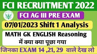 fci ag 3 exam analysis | 7 jan 2023 shift 1 review | fci ag 3 exam review today |