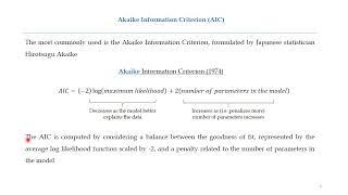 Akaike & Schwarz Information Criteria / Critères d'information Akaike et Schwarz