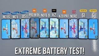 Samsung M31S, M21, A51, Realme 6i, 6, Note 9, 9Pro Max, POCO X2, K20 Pro, NORD EXTREME BATTERY TEST!