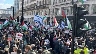 Pro Palestine and pro Israel protesters meet.