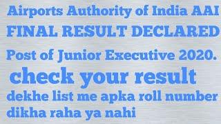 Airports Authority of India AAI FINAL RESULT DECLARED Post of Junior Executive 2020.