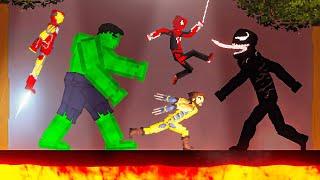 Super Heros vs Venom on Lava in People Playground