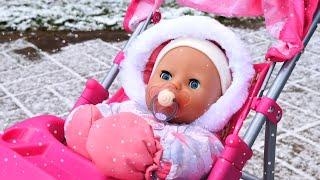 Baby Annabell doll videos: toy stroller & winter clothes for dolls. Baby doll morning routine.