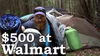 $500 Walmart CAMPING Challenge! | Cooking Bushcraft DOUBLE BURGER on Open Fire
