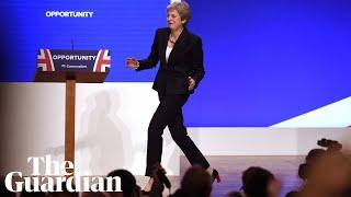 Theresa May dances on to the stage at the Tory party conference